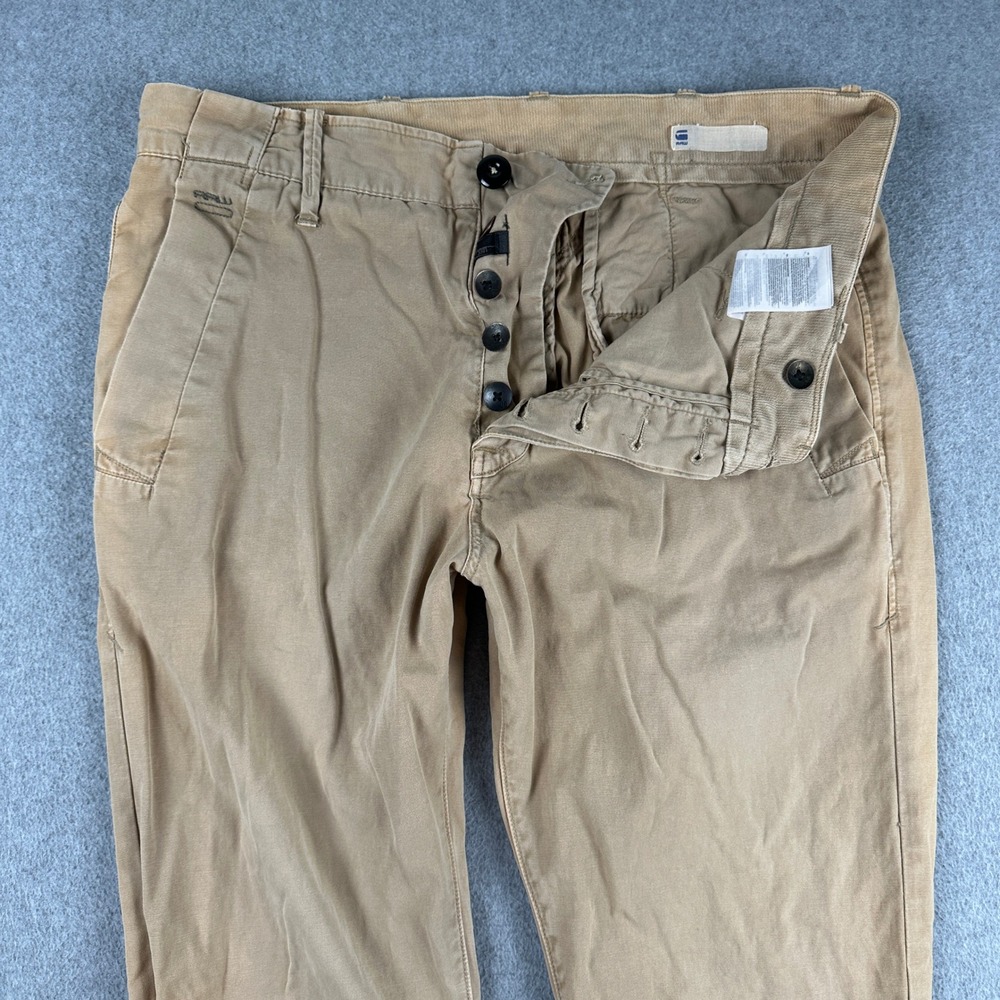 G-Star Raw Pants Mens 33 Tan Bronson Chino Straight GS 3301 Button Fly Khaki - Picture 7 of 12